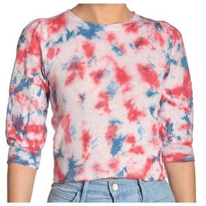 John + Jenn Cropped Sweater Pullover Tie Dye Look Puff Sleeves NEW WITH DEFECT